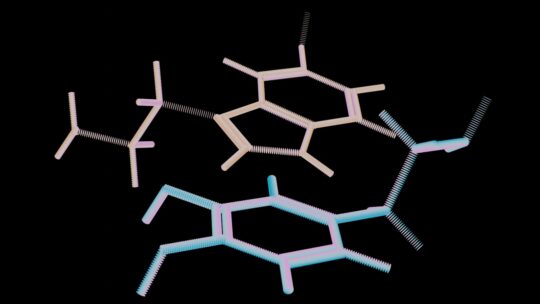 a group of three different structures on a black background
